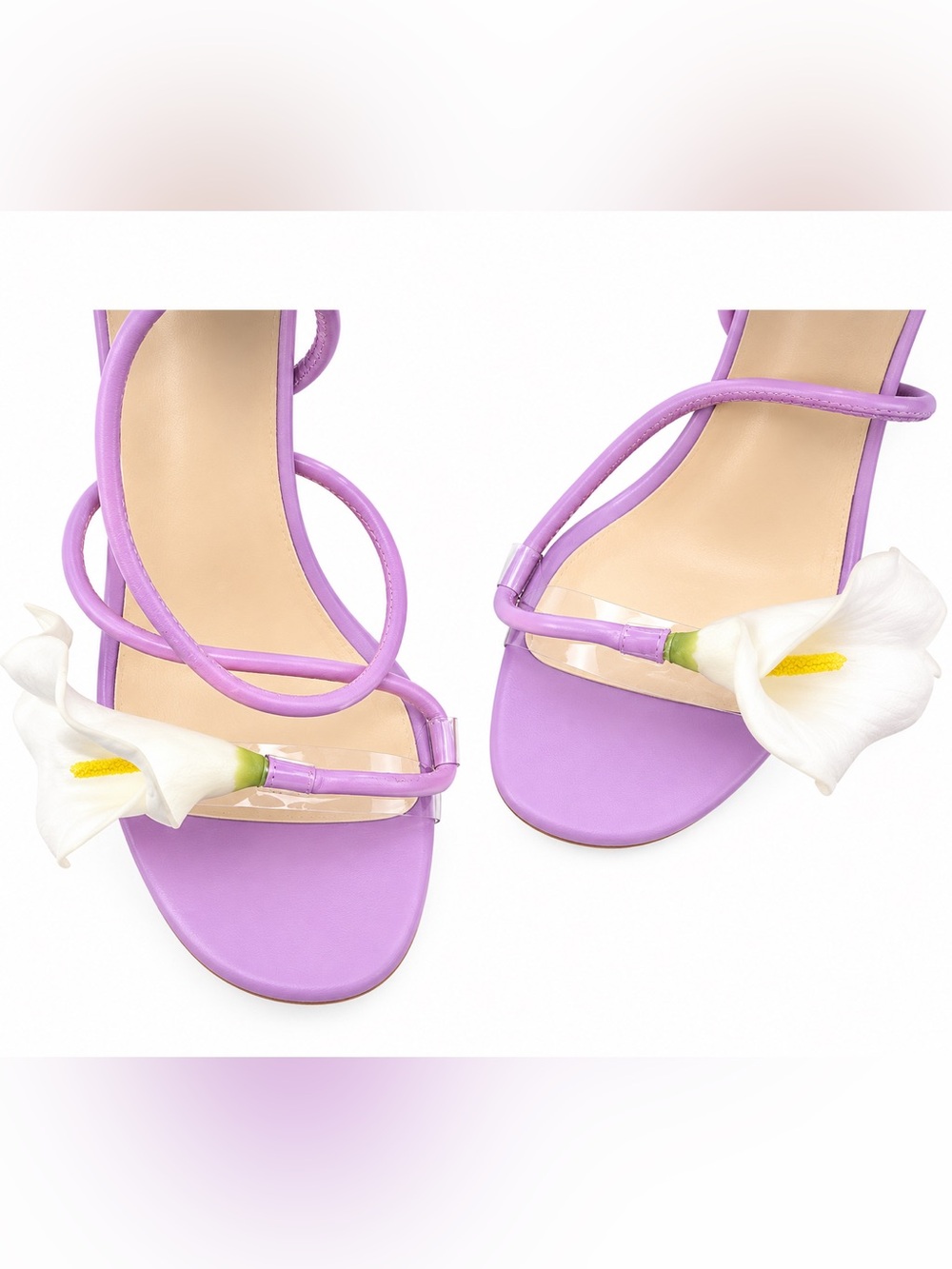 Lilac Strappy Square-Toe Sandals with Clear Accent